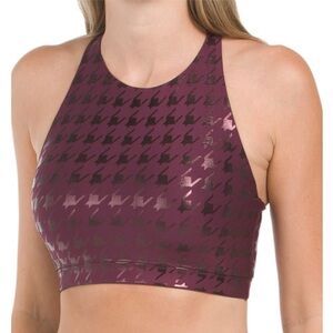 Peleton Show Up Houndstooth High Neck Sports bra. Metallic Ruby. Size XS. NWTS!